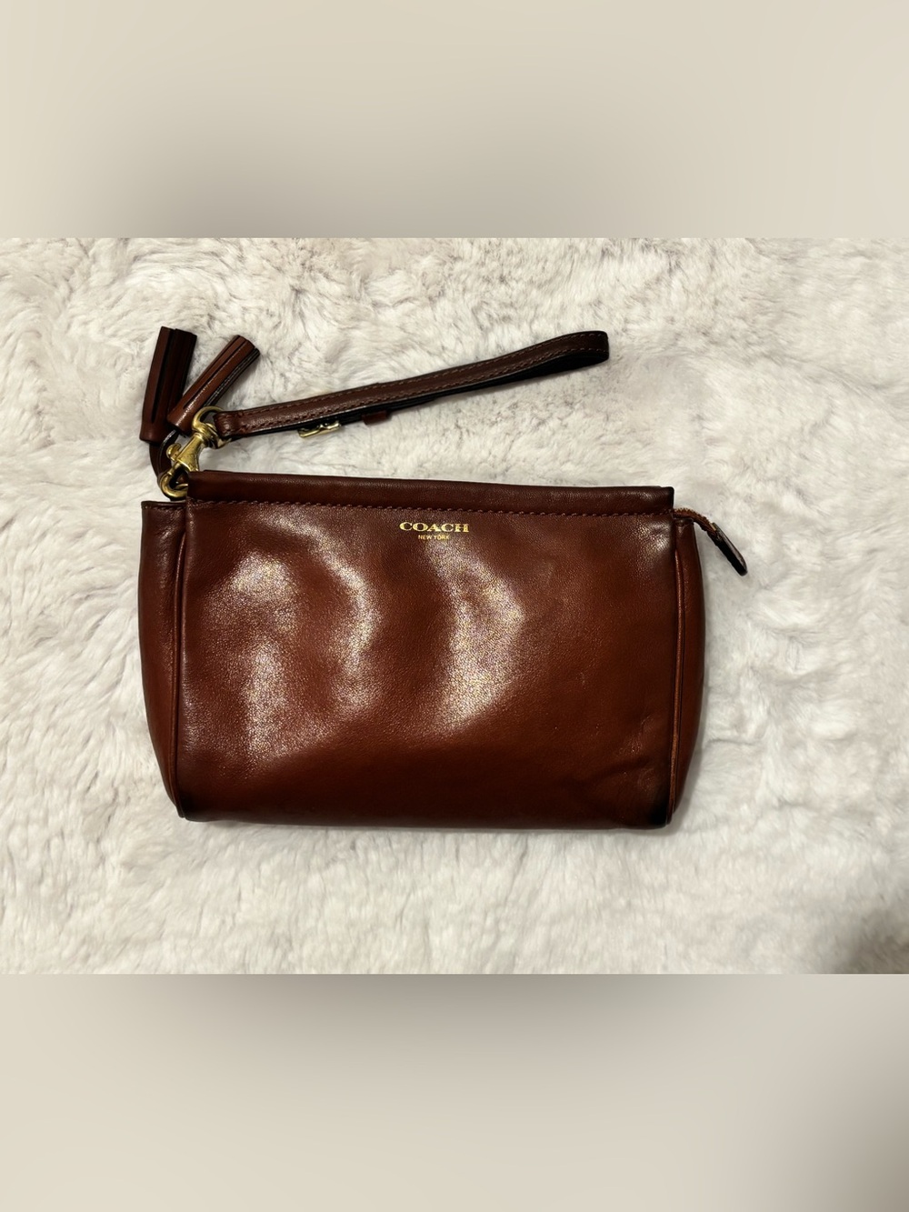 COACH Legacy Leather Large Wristlet Pouch Cognac Brown 48689